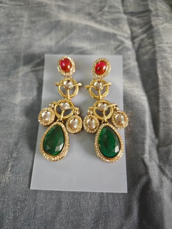 Chandelier Earrings - Green and Red chandelier
