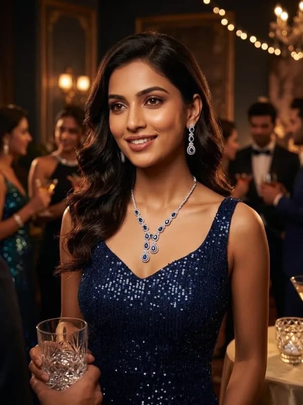 AD Necklace Set - Blue AD Necklace · Silver Plated