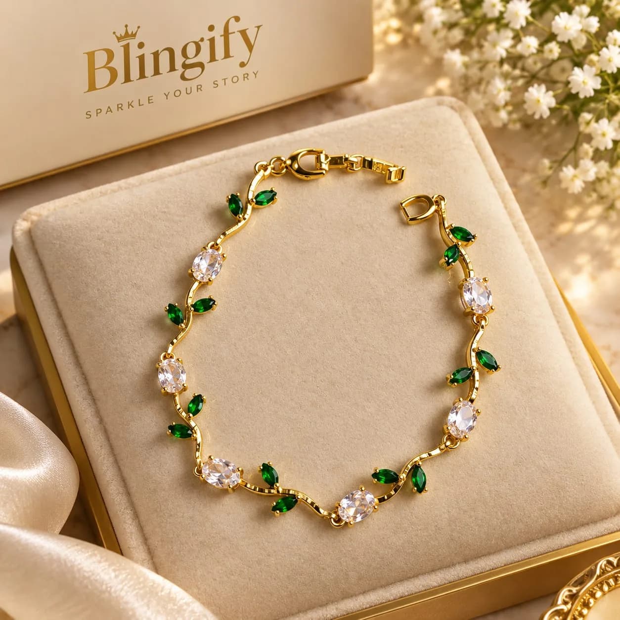 Amethyst Vine Tennis Bracelet — Rhodium Plated - White n Green