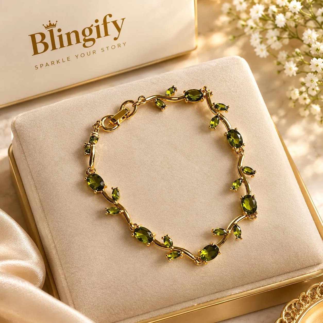 Amethyst Vine Tennis Bracelet — Rhodium Plated - Mehndi Green