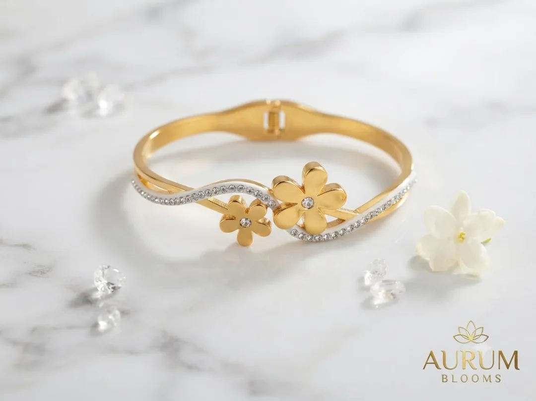 Aurum Blooms Double Daisy Pavé Hinge Bangle