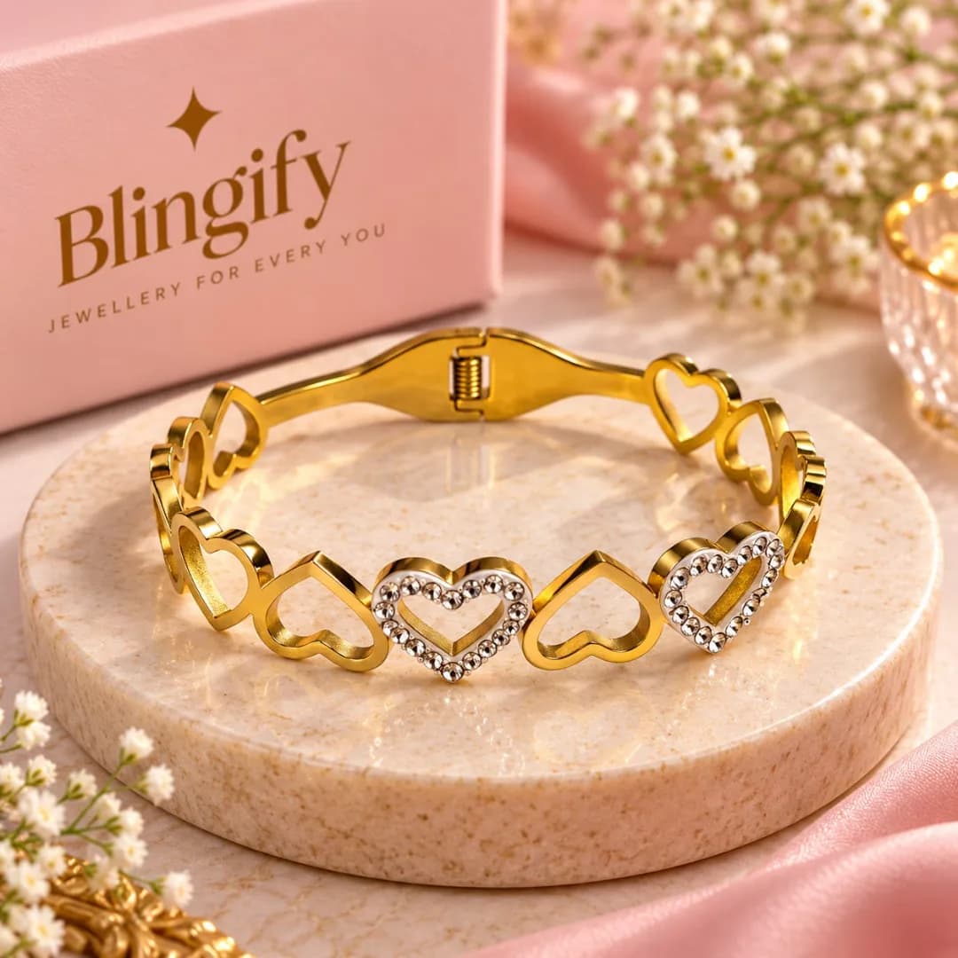Blingify Crystal Heart Hinge Bangle